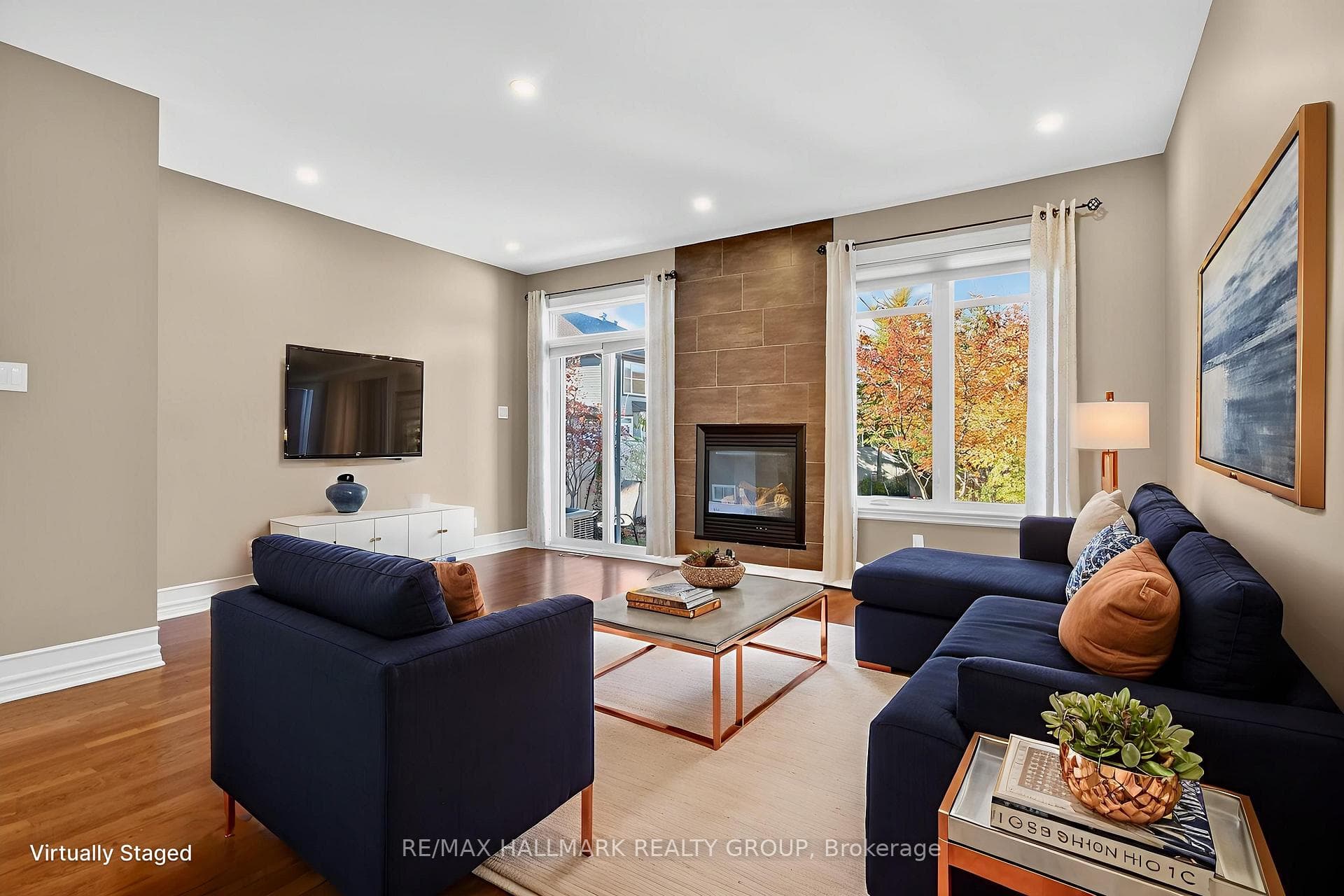 Living room virtually staged