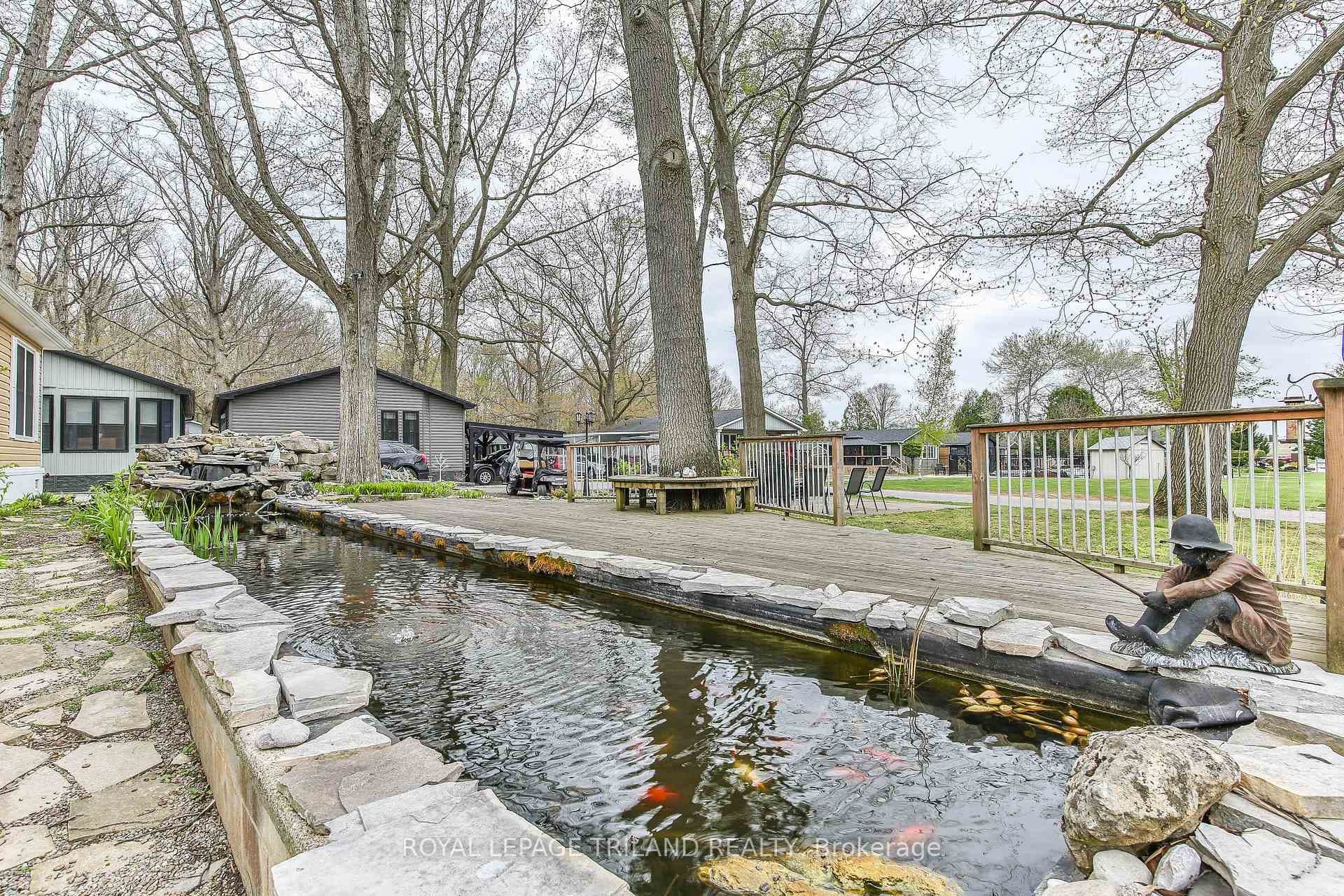 Koi pond and seating area