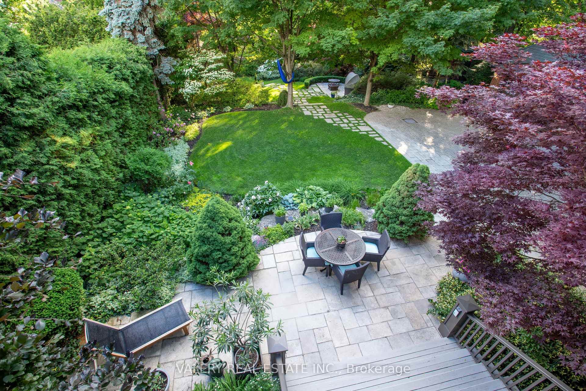 Private garden surrounded by mature greenery
