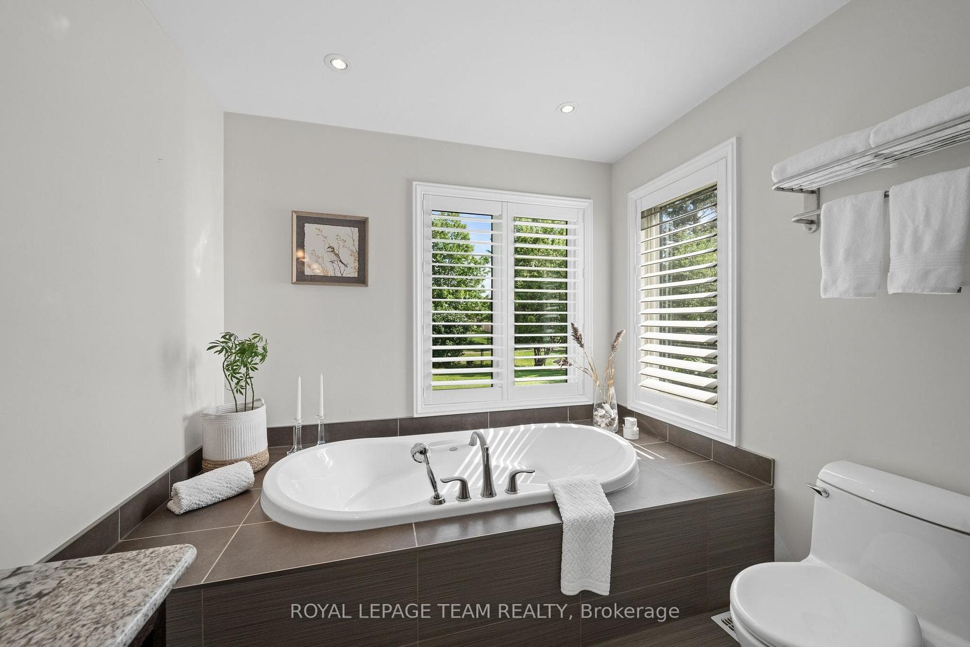 Soaker tub with garden views