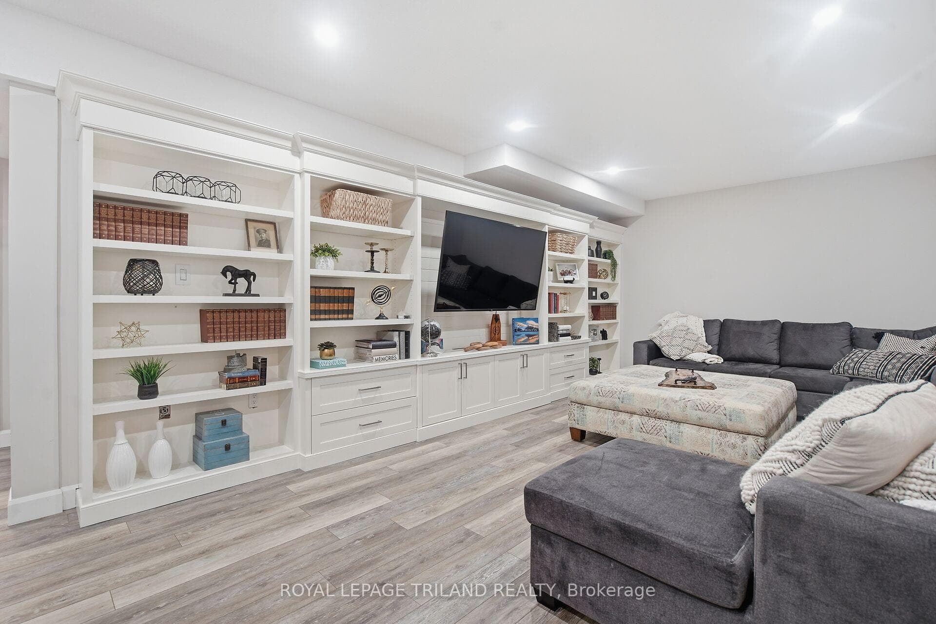 Lower Level: Family Room with Built-ins