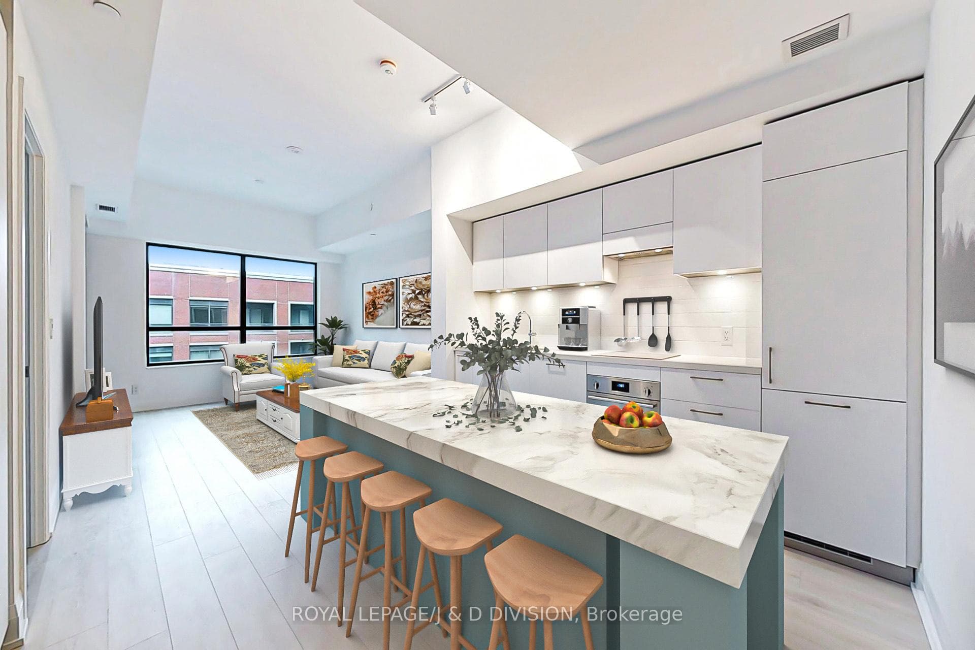Virtually staged kitchen island & furniture