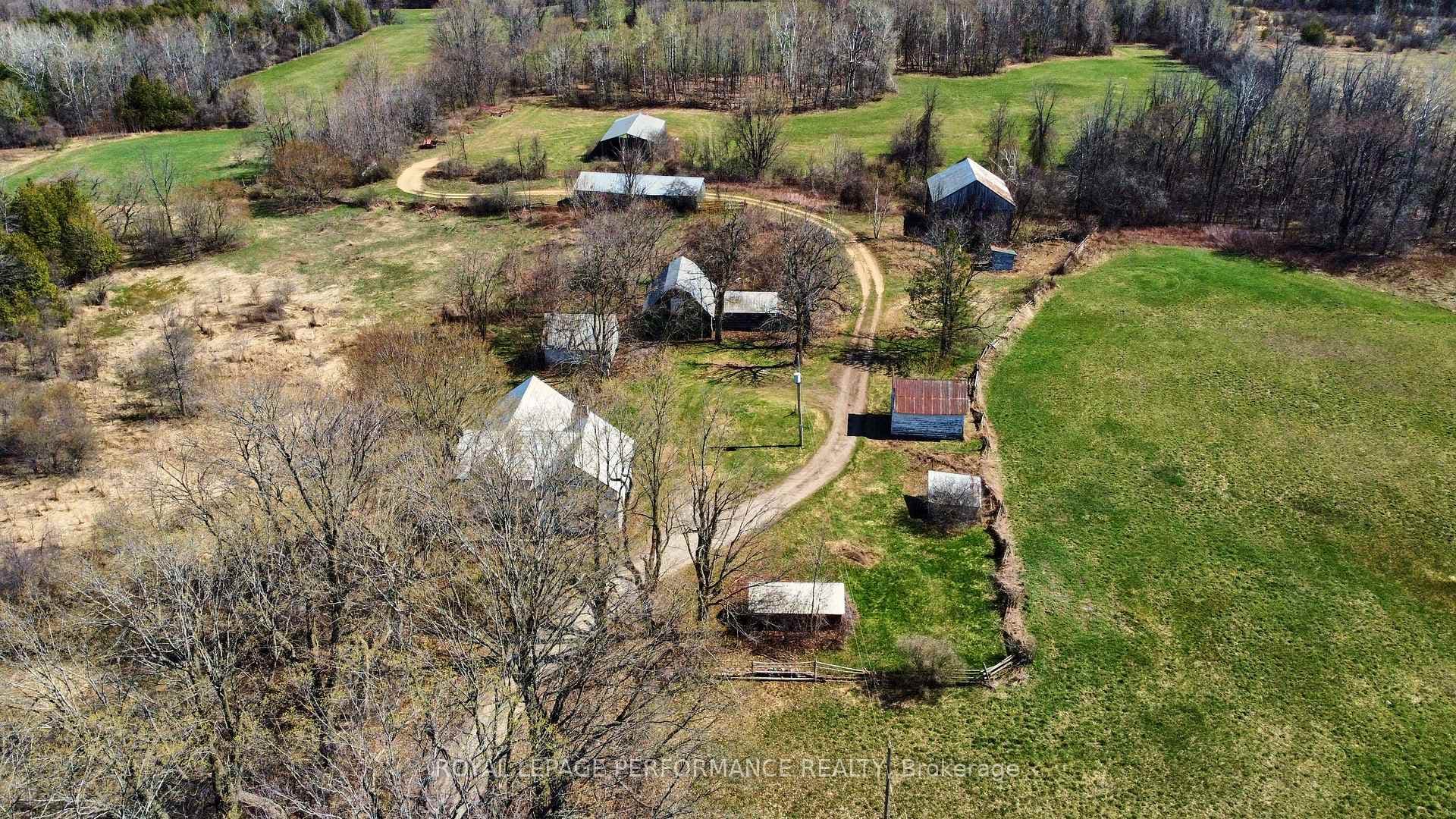 Aerial view of farm outbuildings