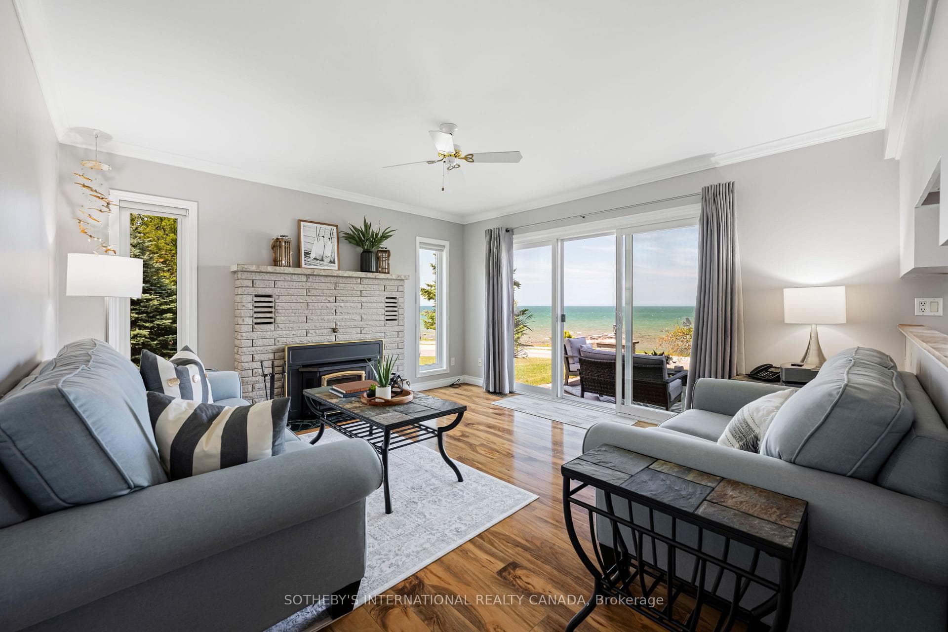 Cozy family room with unobstructed lake views