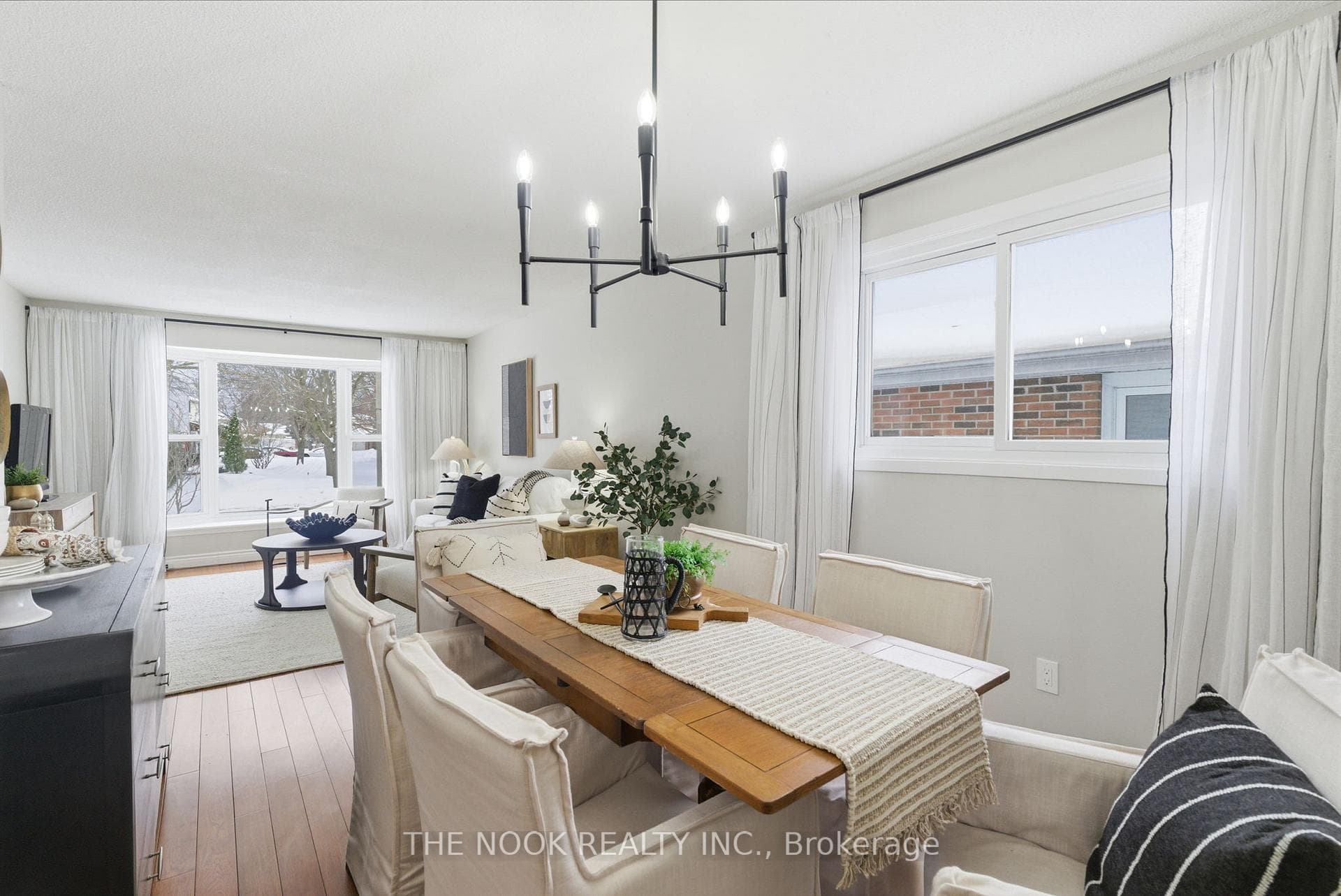 The dining room has a large north facing window
