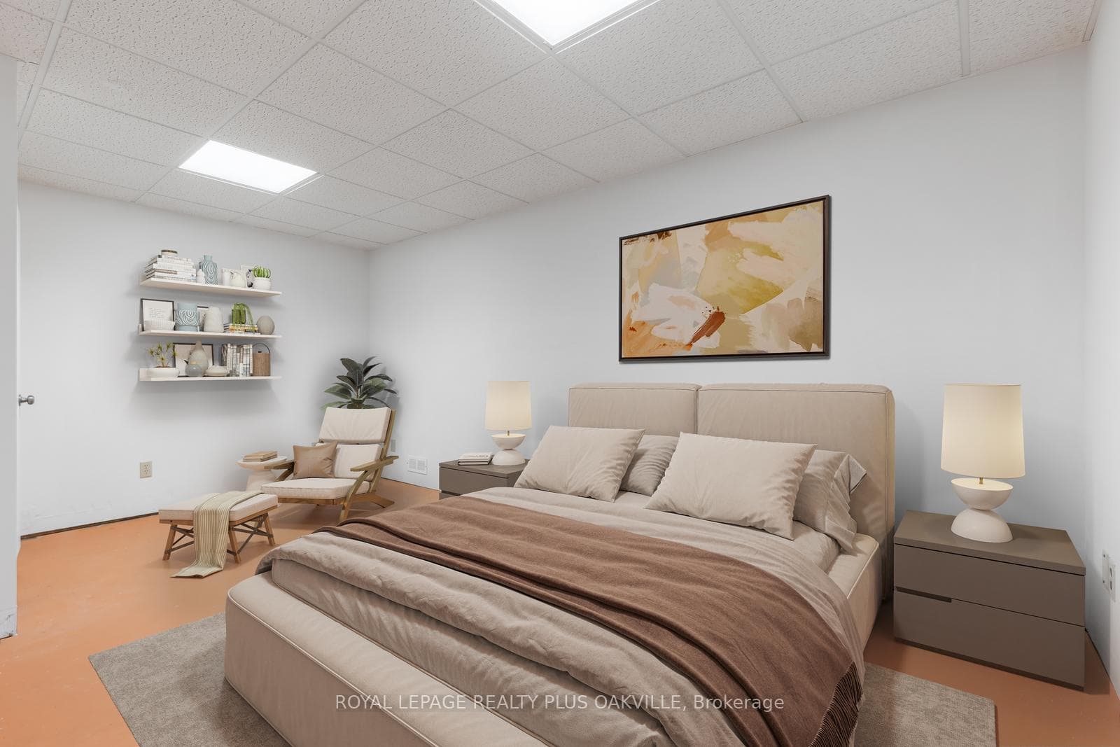 Virtually staged lower level bedroom