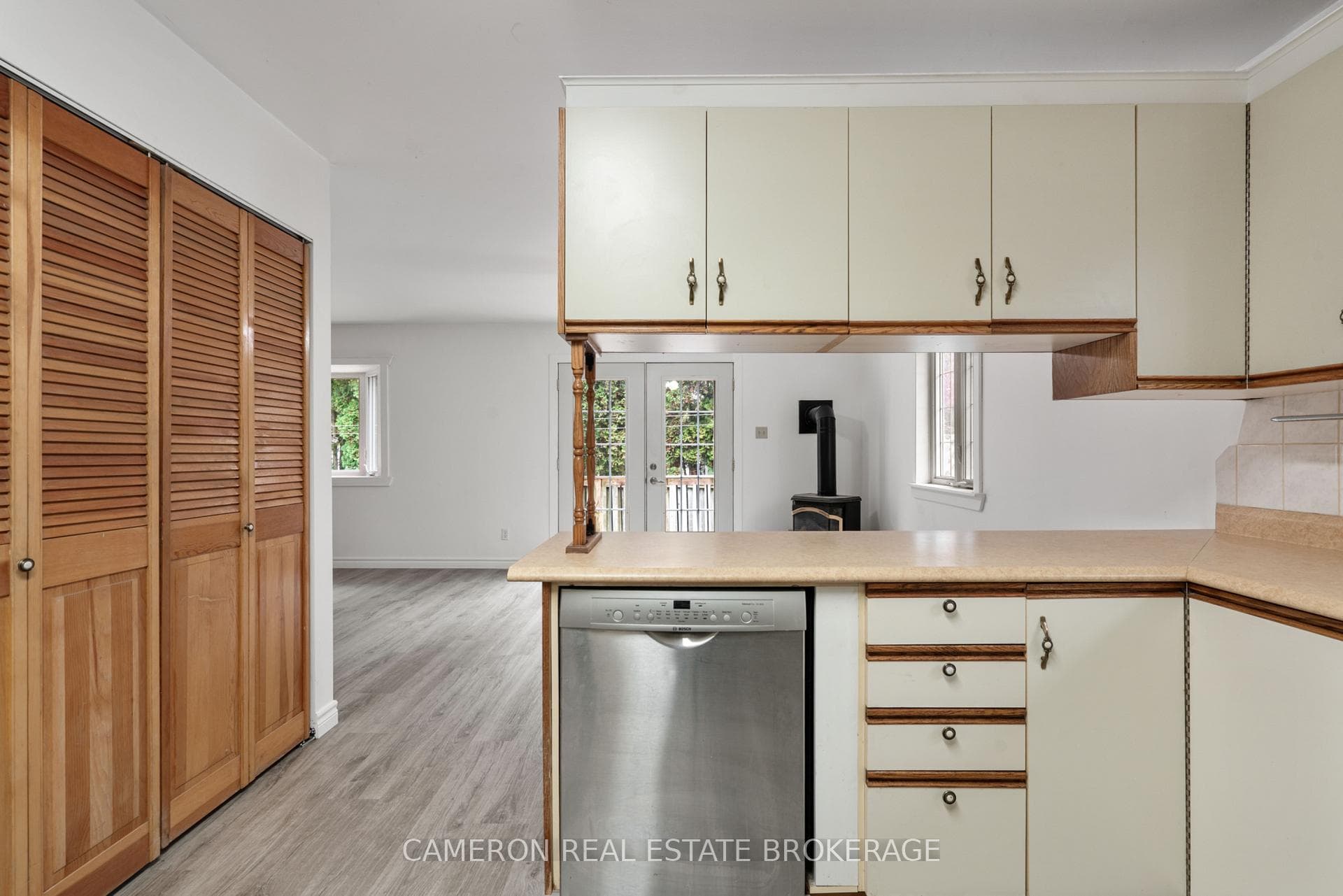 View from kitchen to the dining area