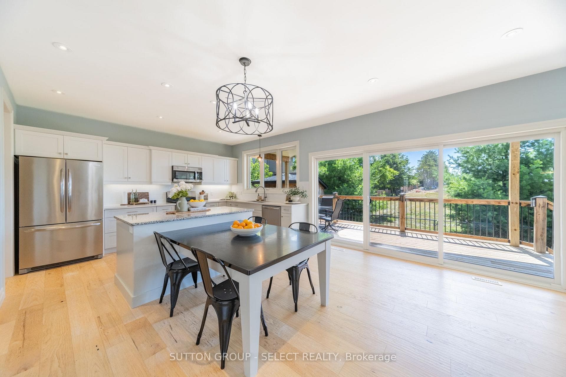 Oversized island with stone dining extension