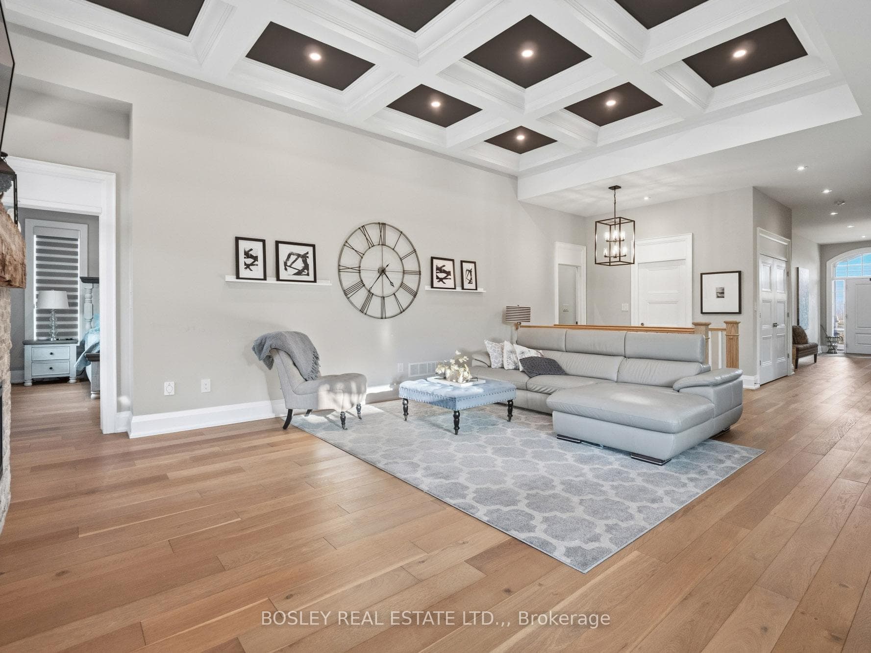 Coffered ceiling in living room