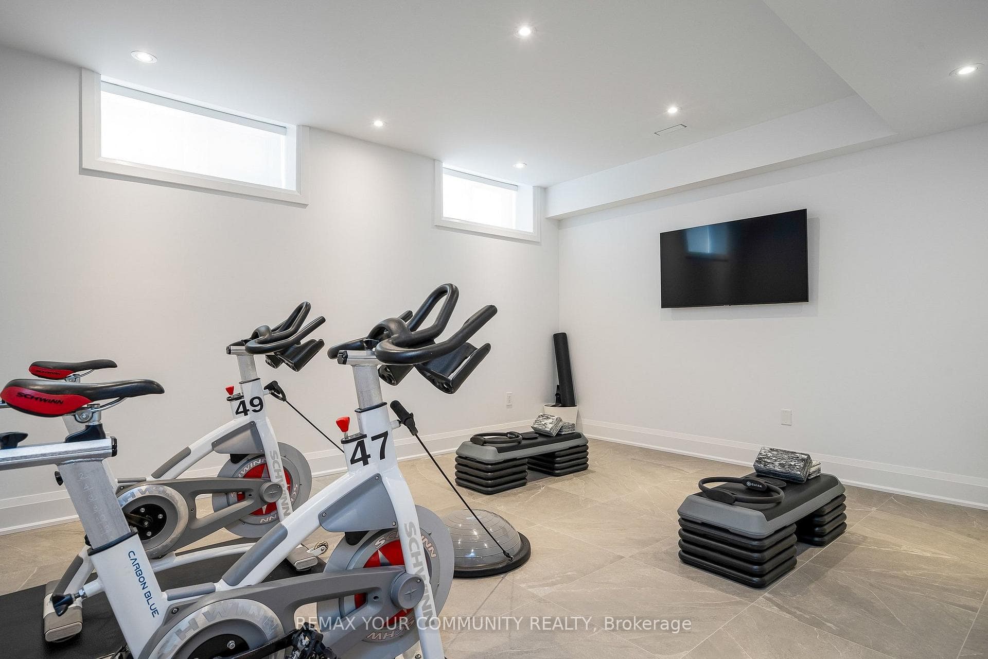 Gym with Schwinn spin bikes, yoga & Pilates gear