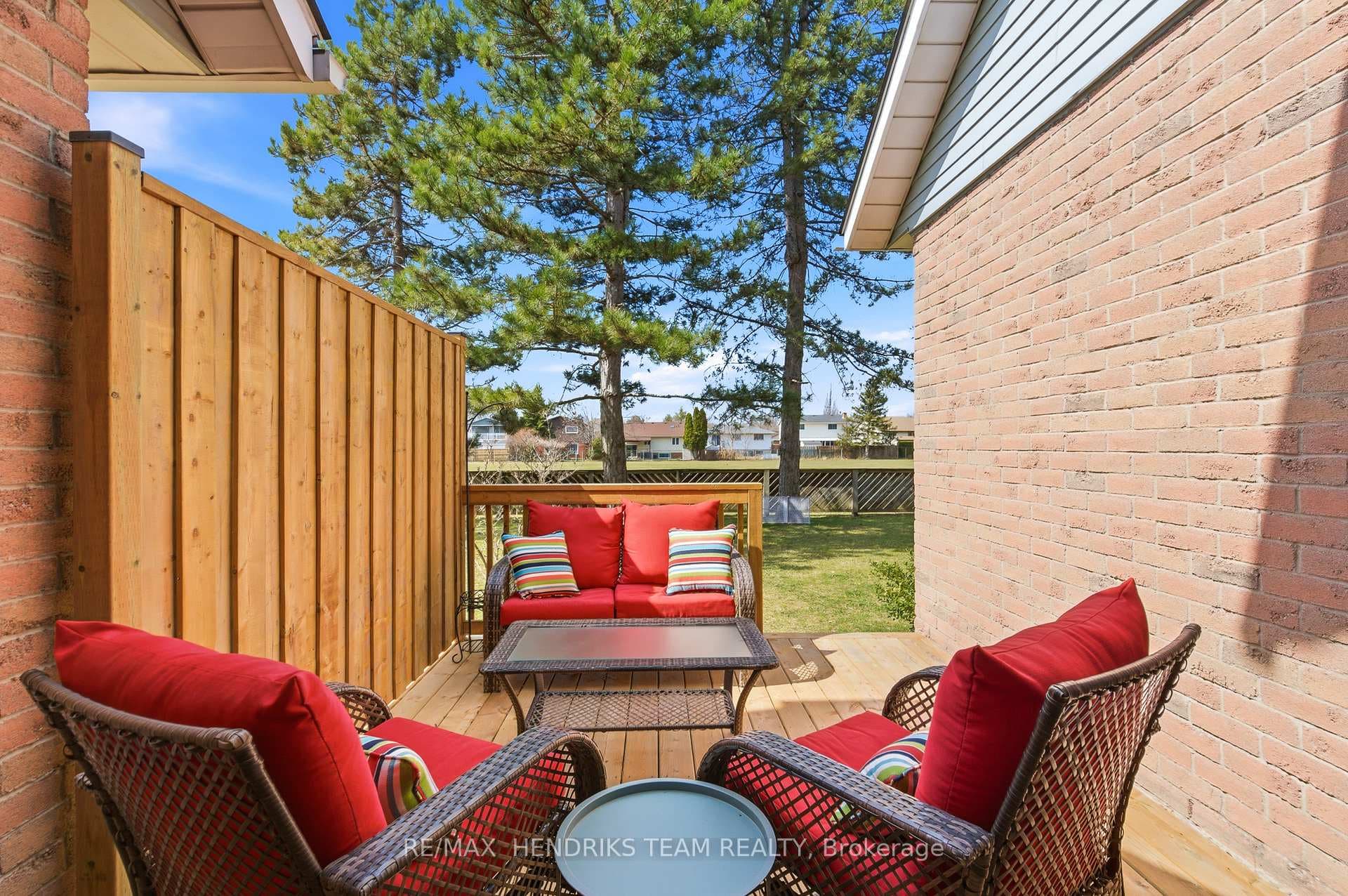 Back patio backing onto park.