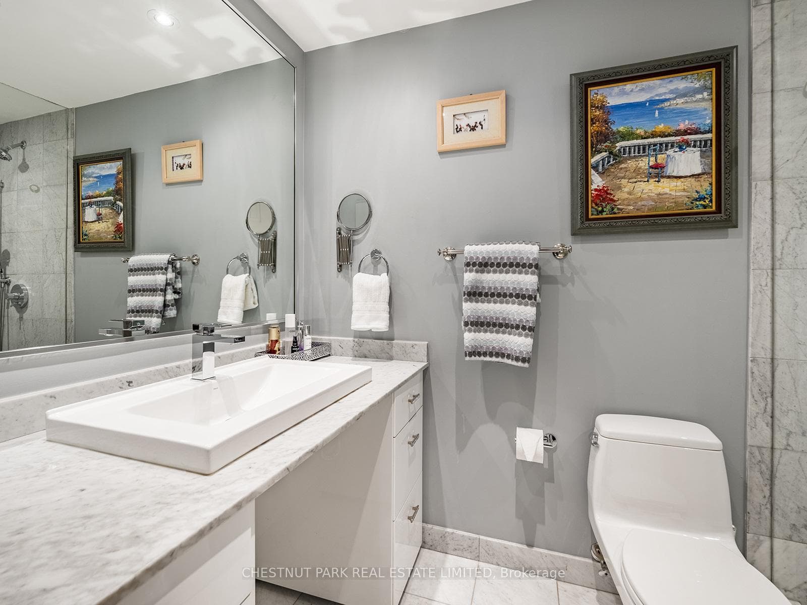Primary Bathroom with Marble tiles