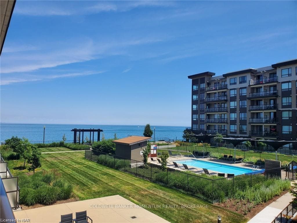 View from balcony of pool and Lake Ontario