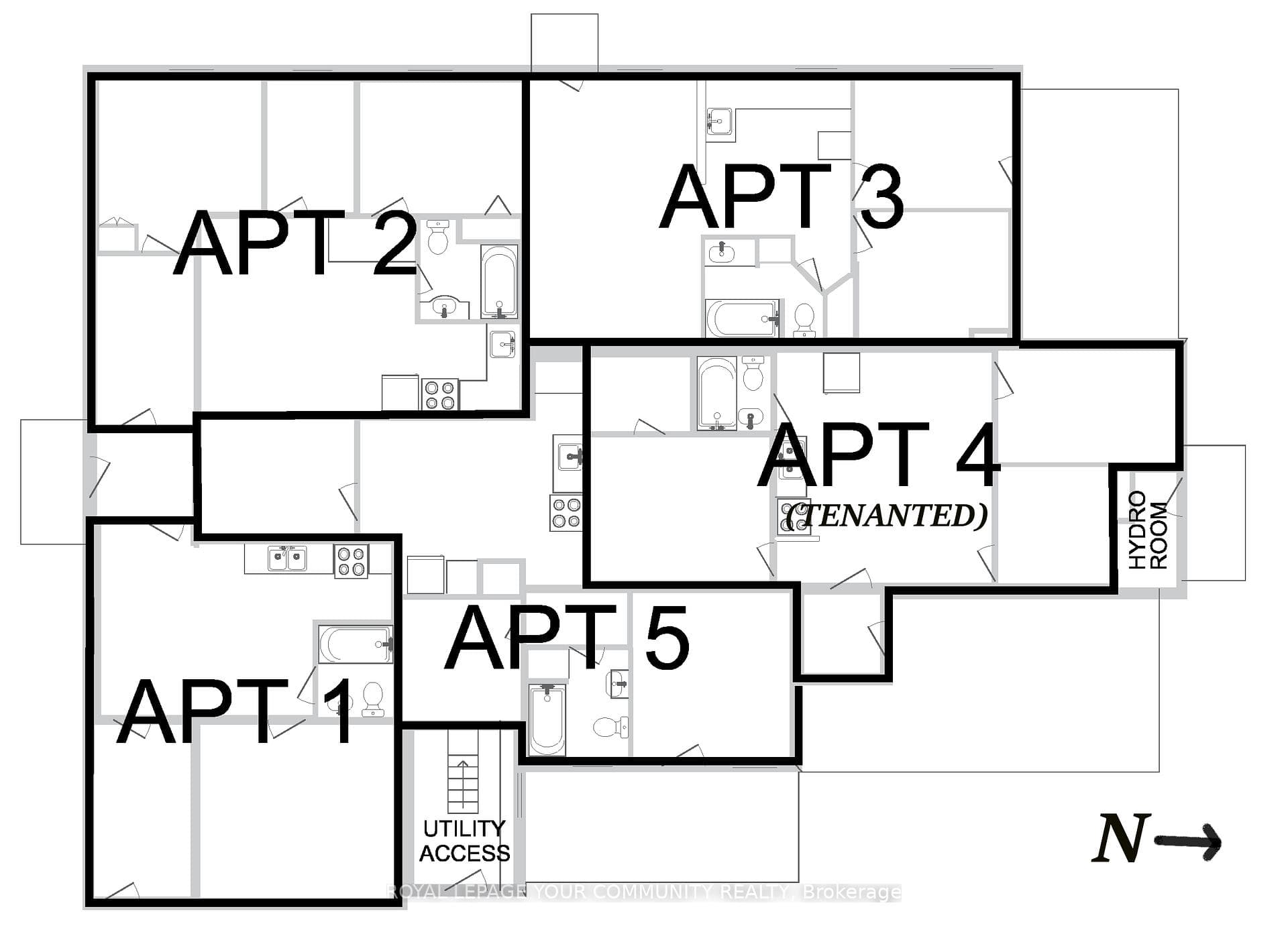 5 separate living spaces