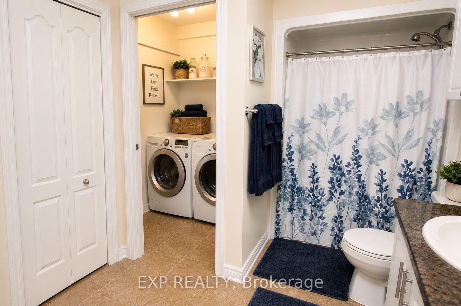 decluttered and virtually staged Bath/Laundry