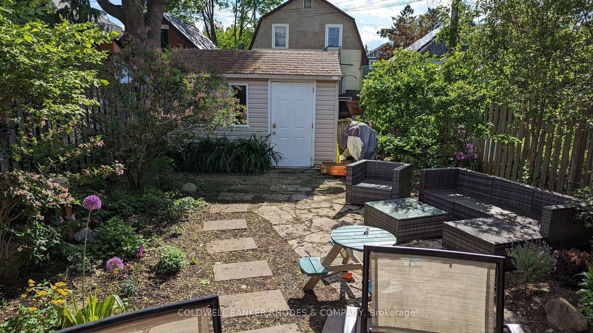 Backyard landscaped and fully fenced with shed