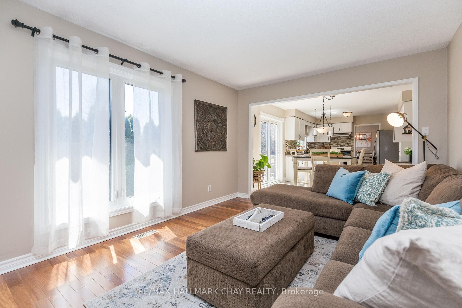 Family room with wood burning fireplace
