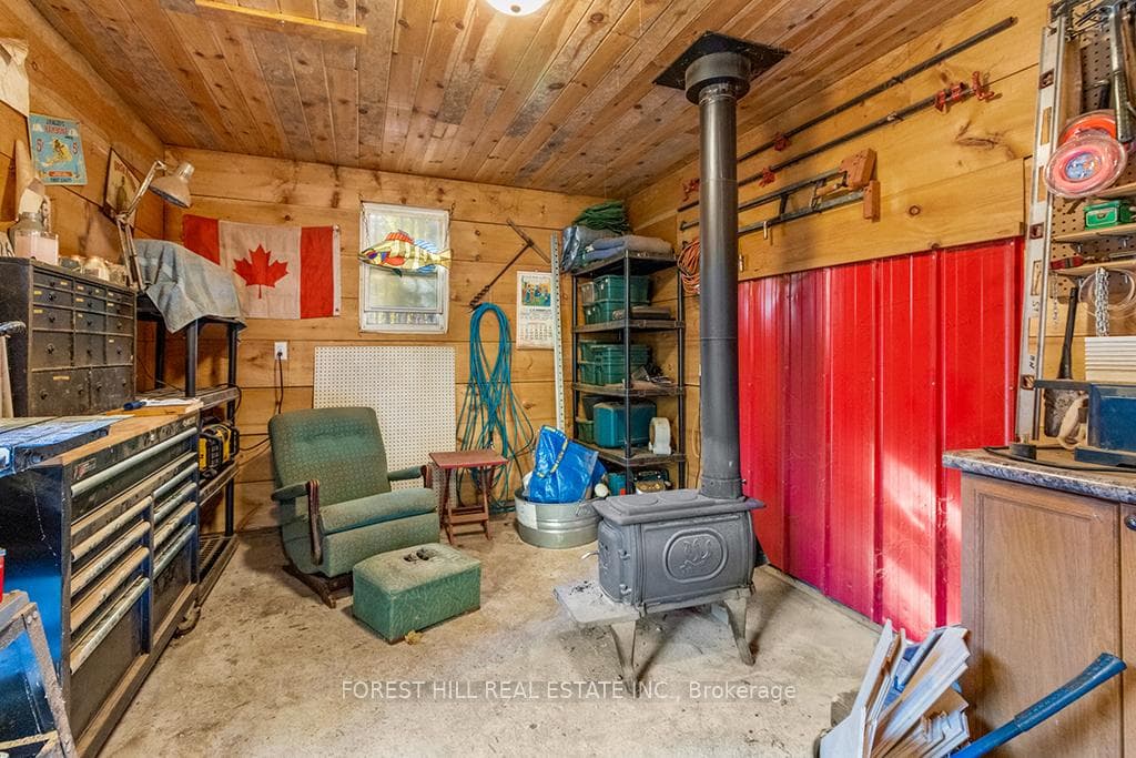 Workshop heated by wood stove