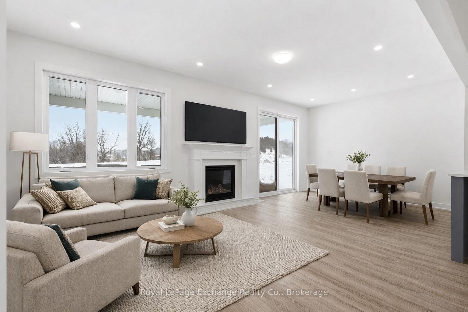 Open concept living and dining room; N/G fireplace