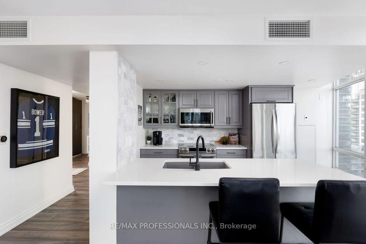 Quartz island with generous seating and storage