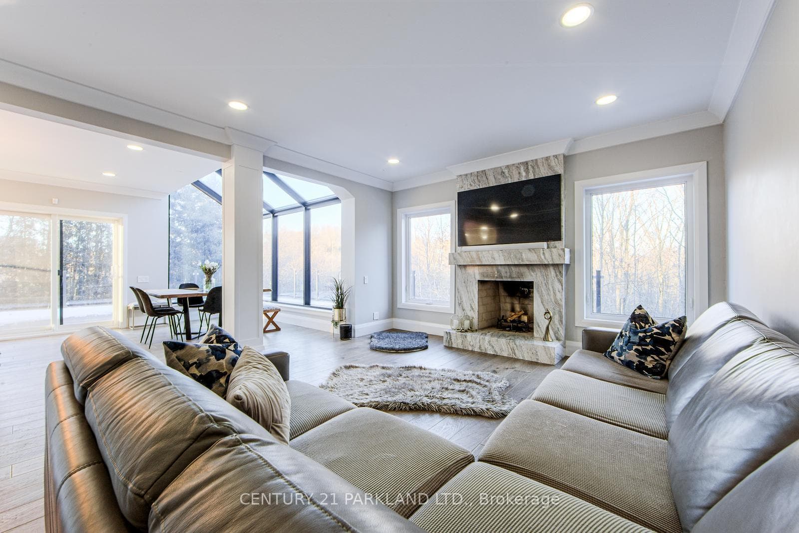 Family Room w Natural Woodburning Fireplace