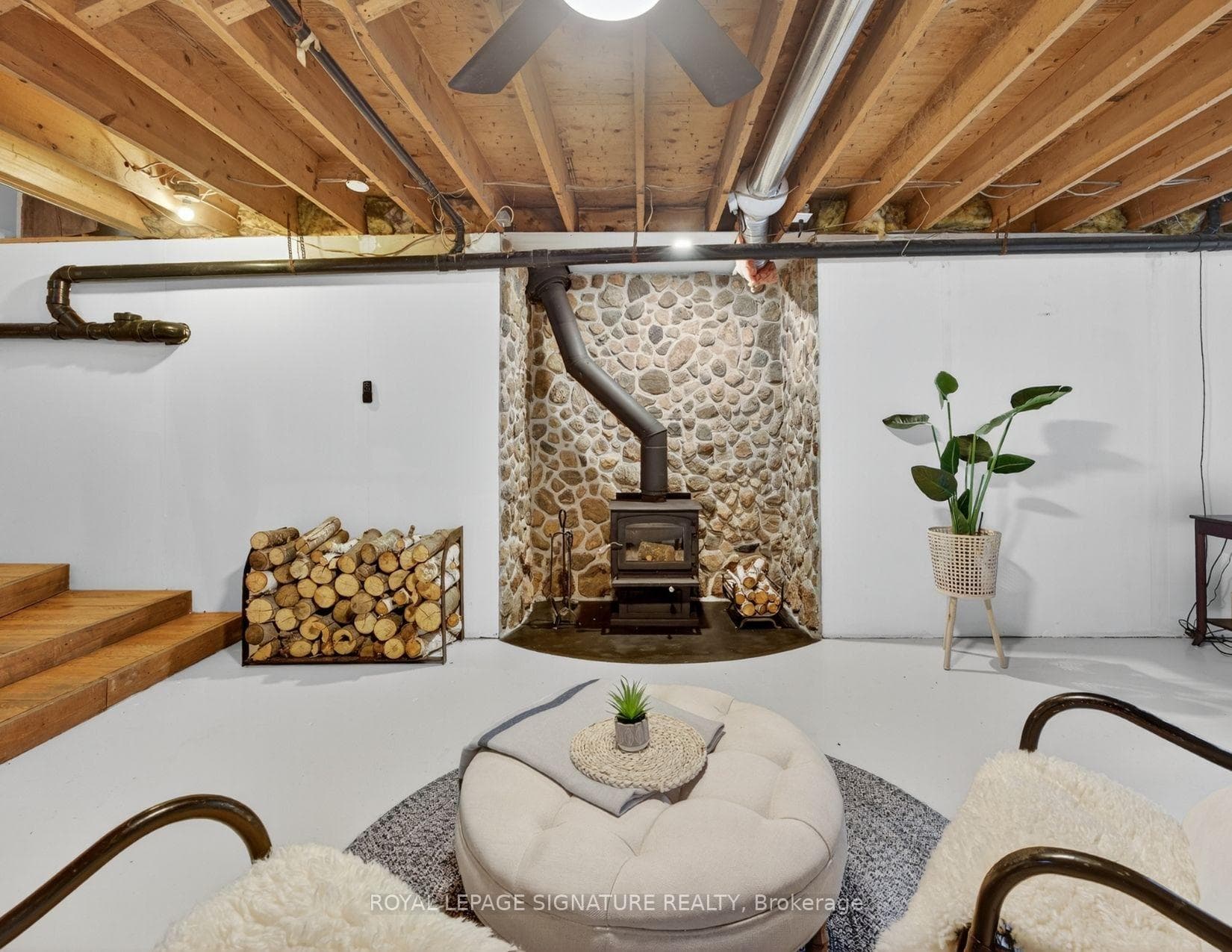 Basement with Wood Burning Fireplace
