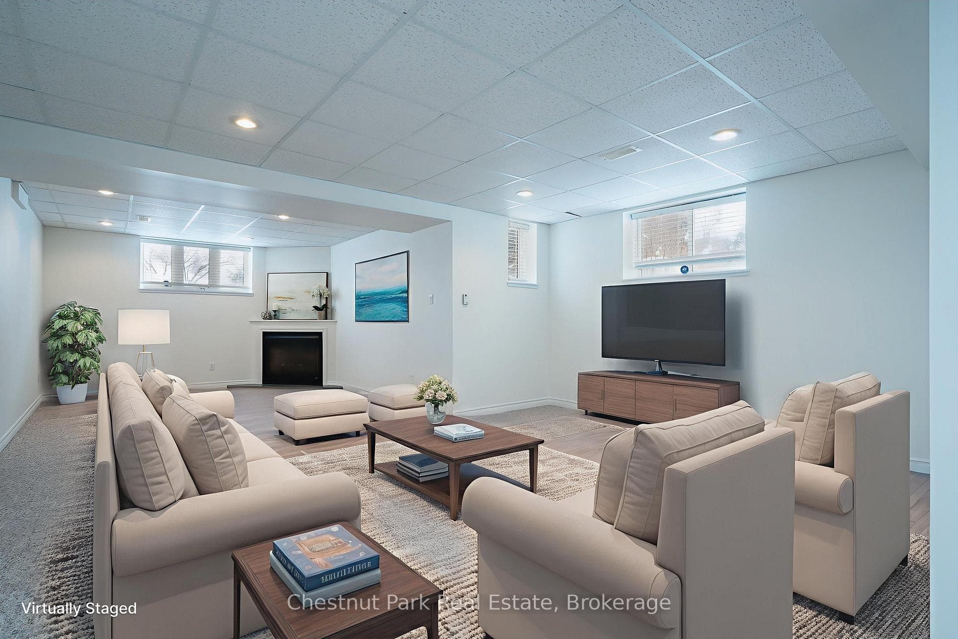 Virtually Staged lower level Recreation Room.