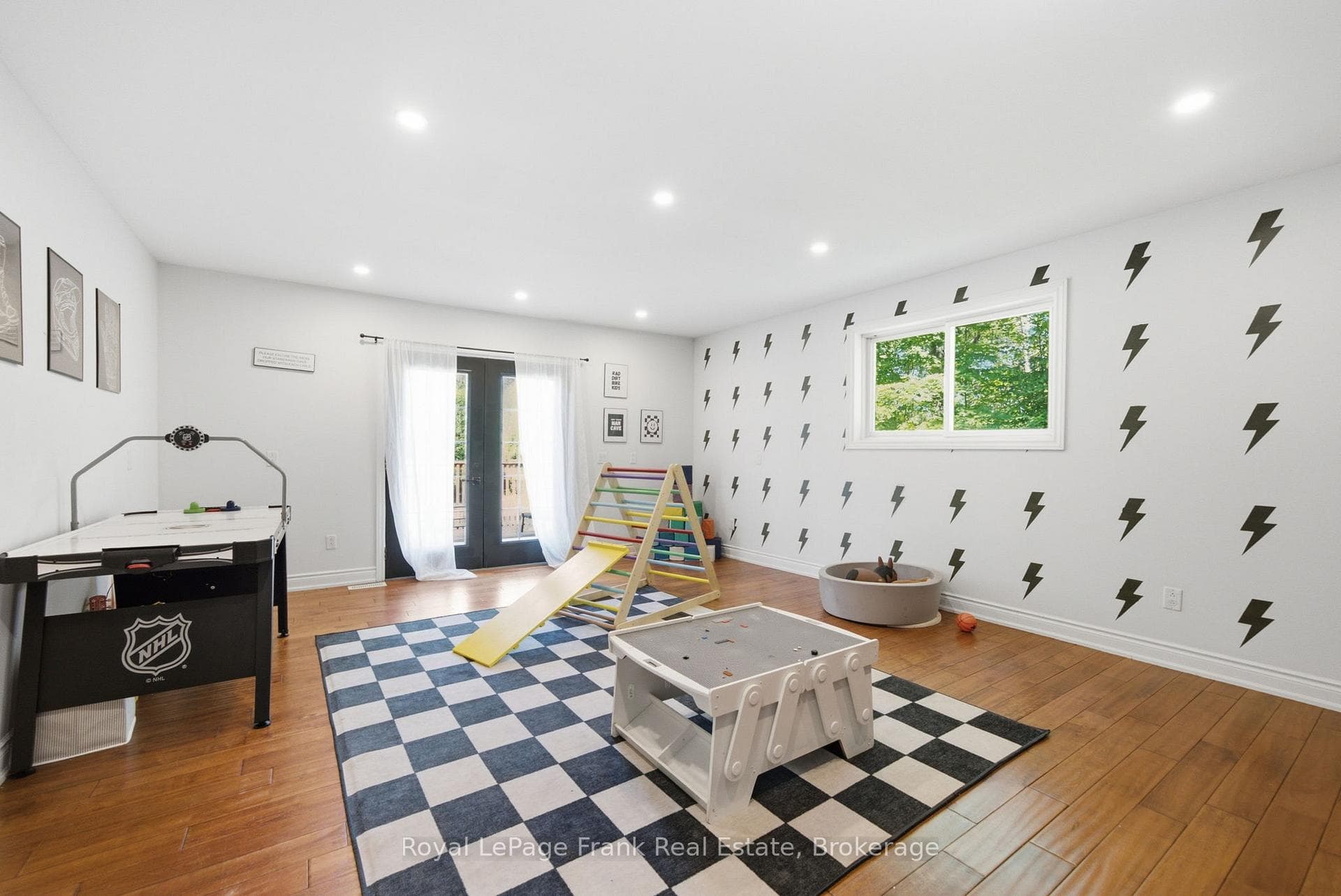 Family Room with Glass French Doors to Upper Deck