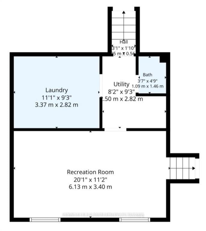 Lower level floor plan with steps up to the studio