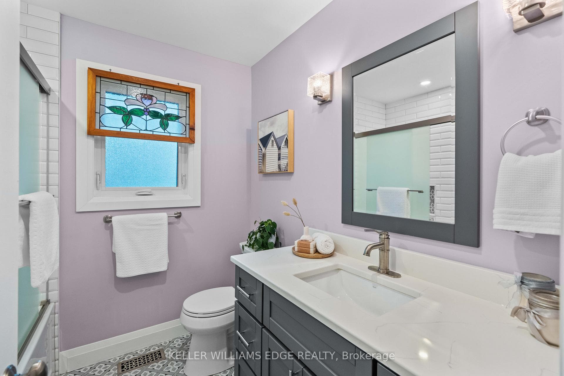 Renovated main floor bath with heated floors