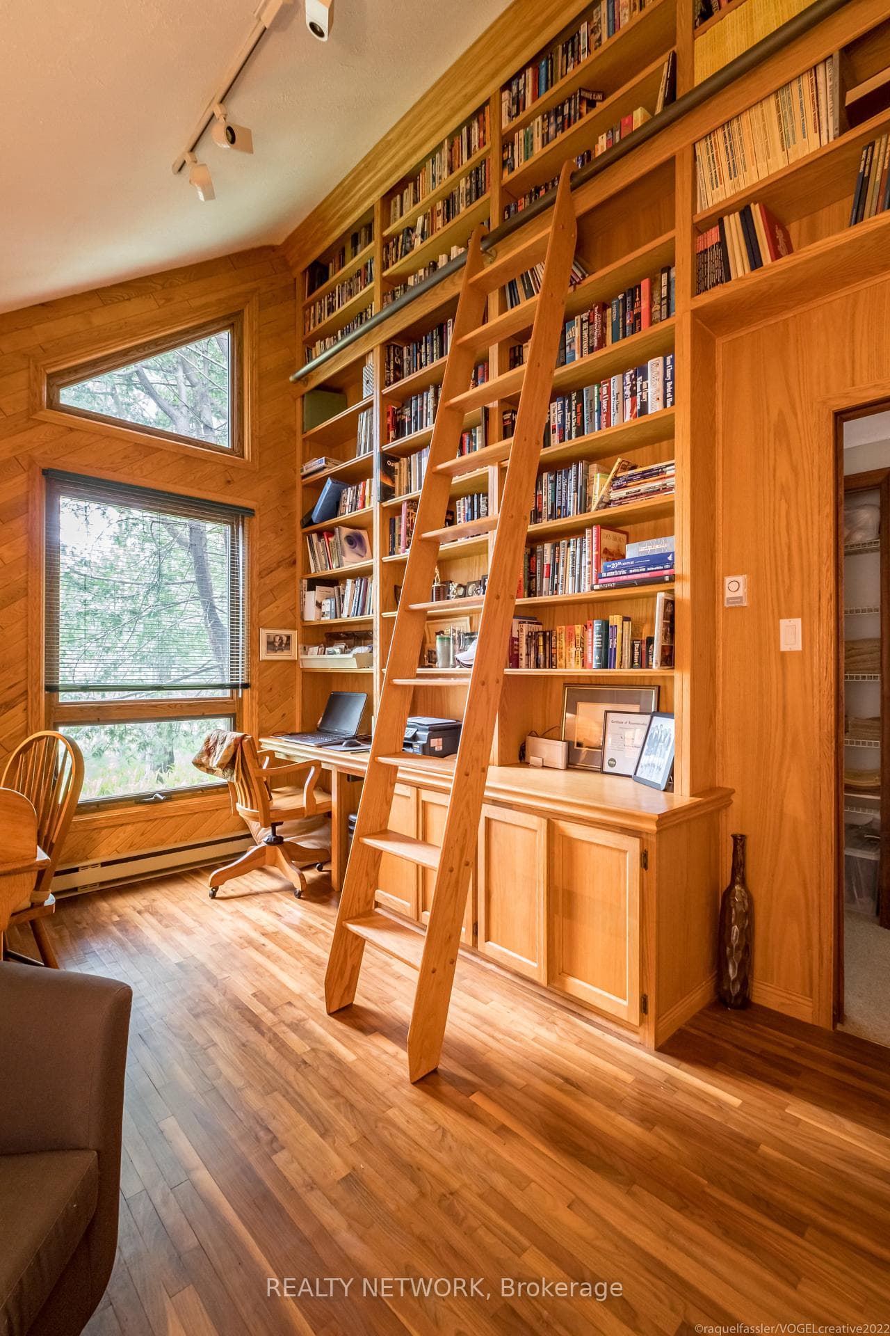 Built-In Bookcase & Desk. Rolling Ladder Included.