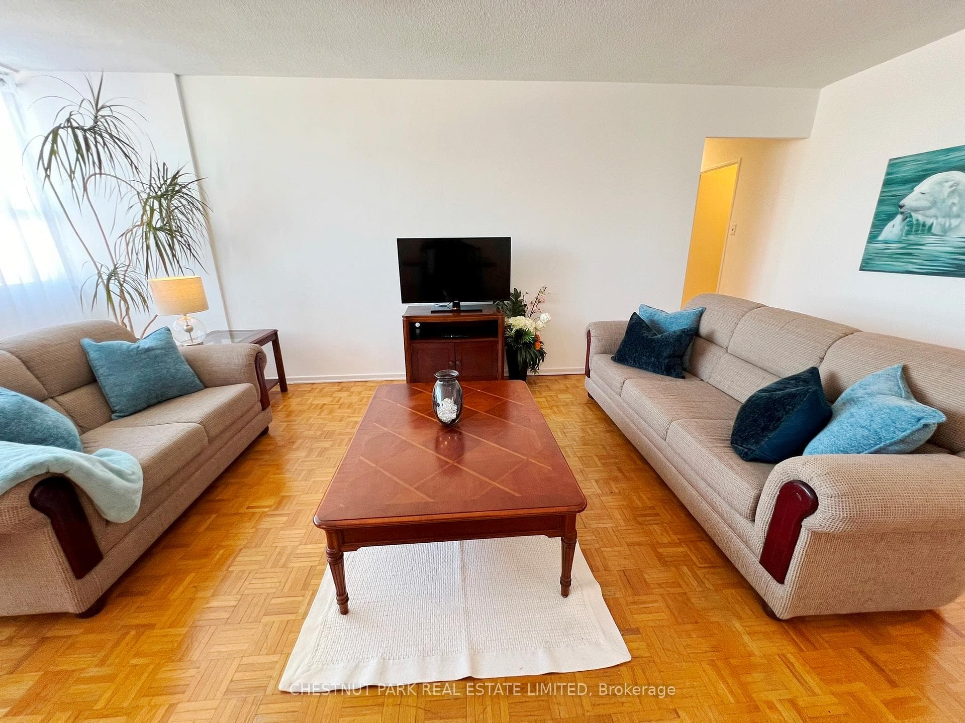 Newly buffed parquet flooring!