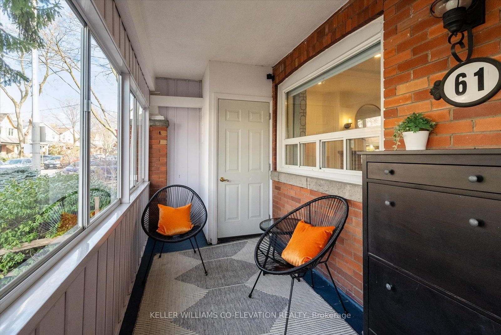 Front porch with laundry