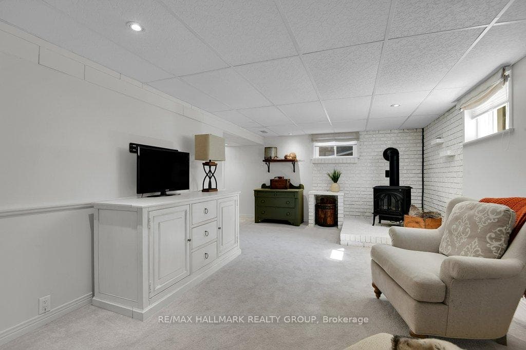 Family room on lower levll - cozy gas stove