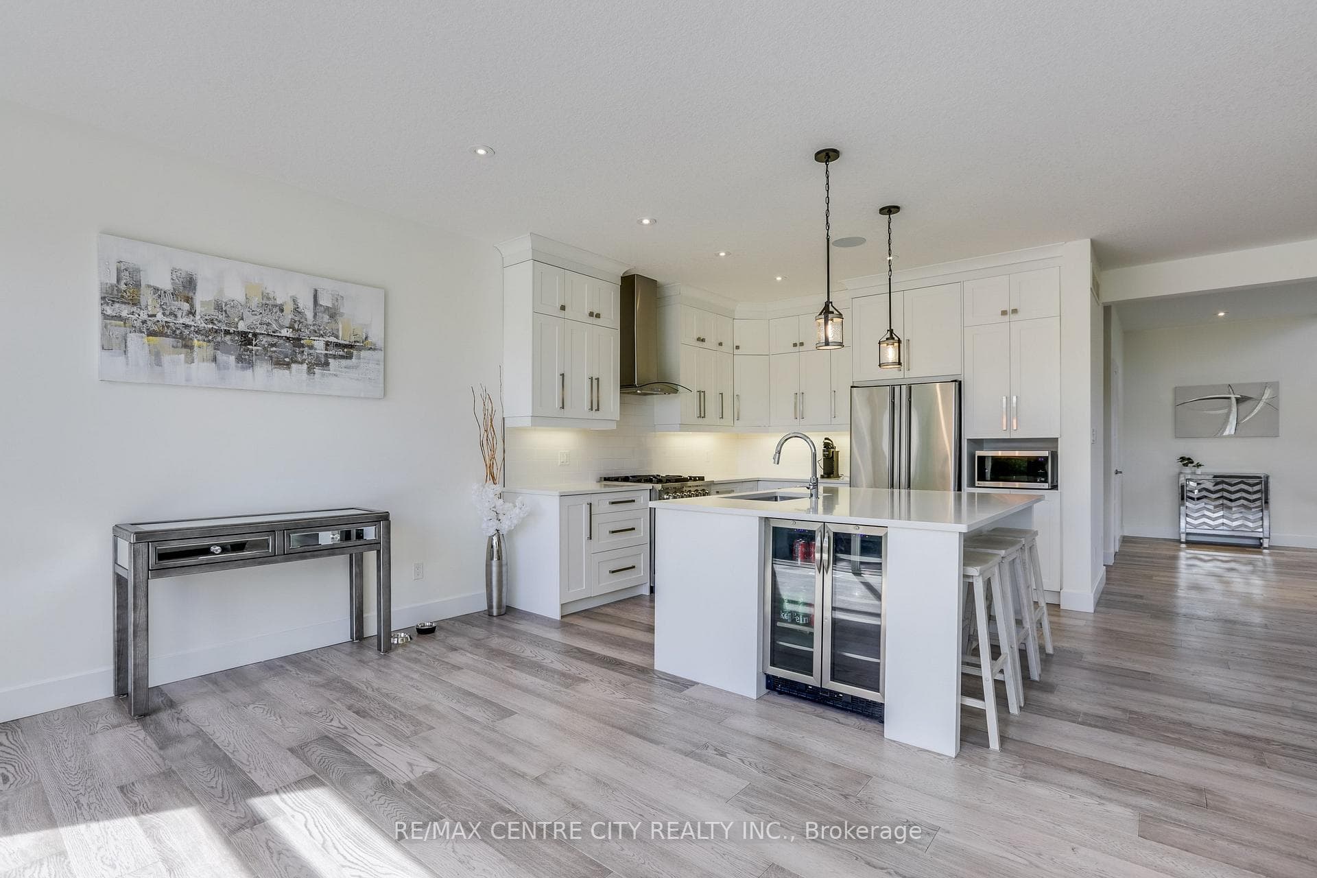 Island with built-in beverage fridge