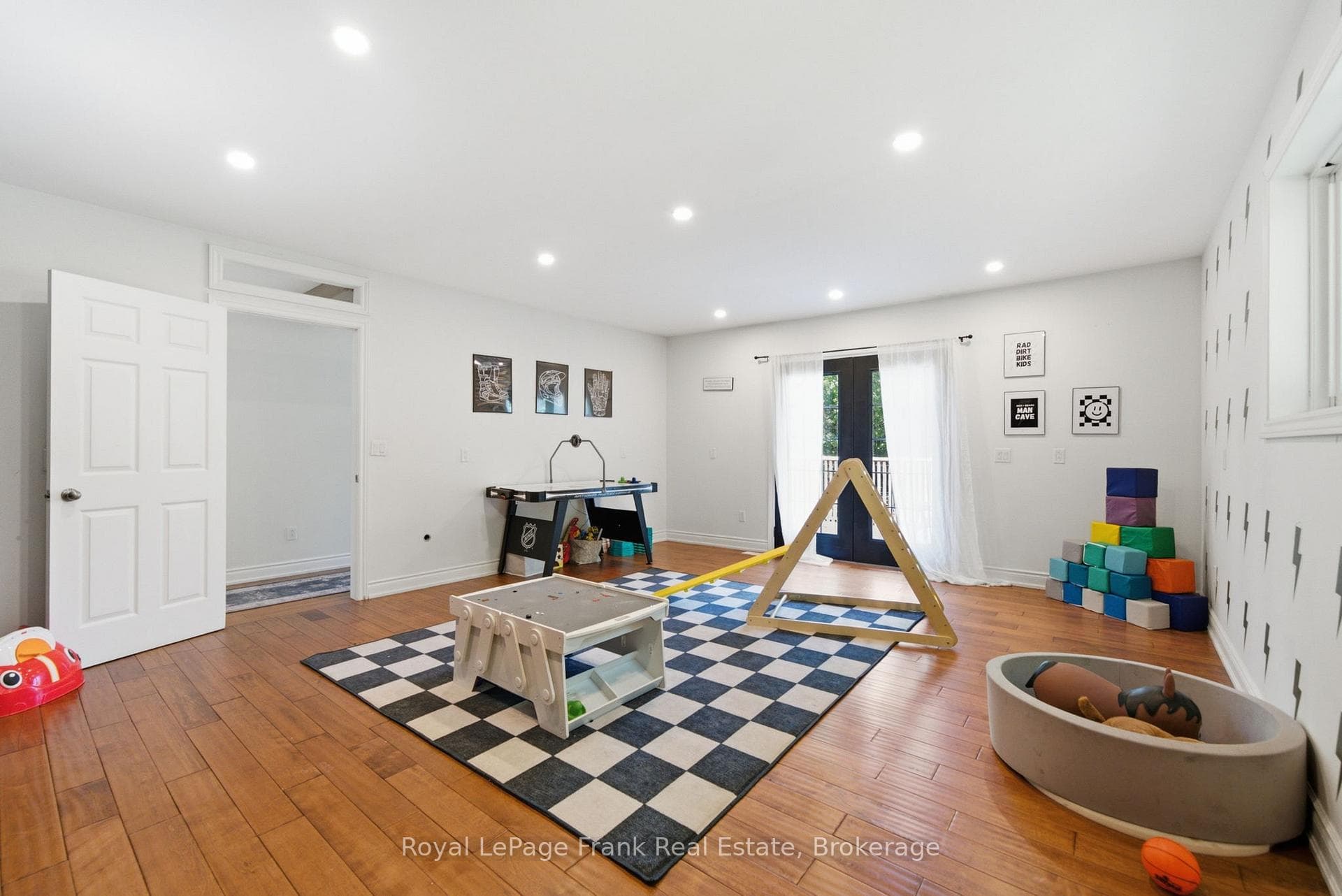 Family Room with Glass French Doors to Upper Deck