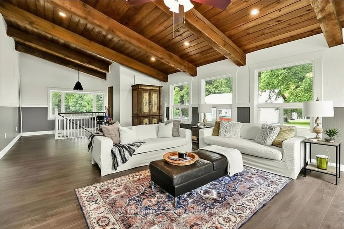 Great room with vaulted beams