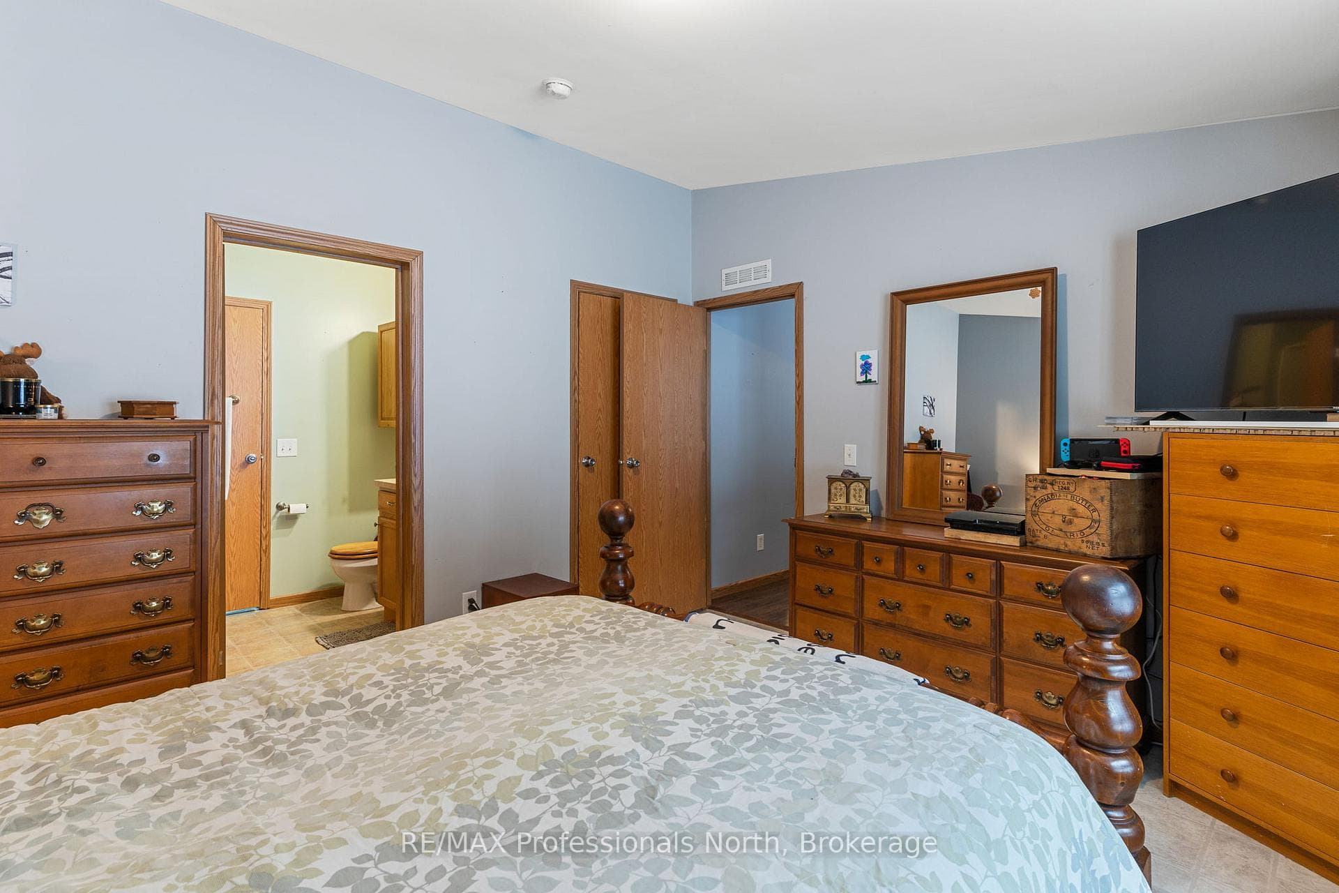 Primary bedroom enters to living room and bathroom