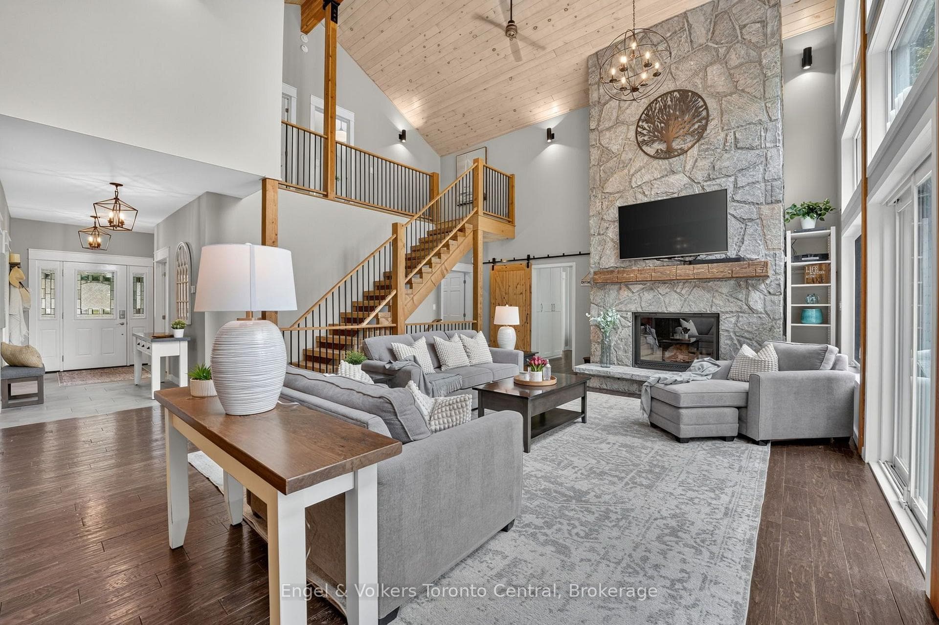 floor to ceiling granite fireplace