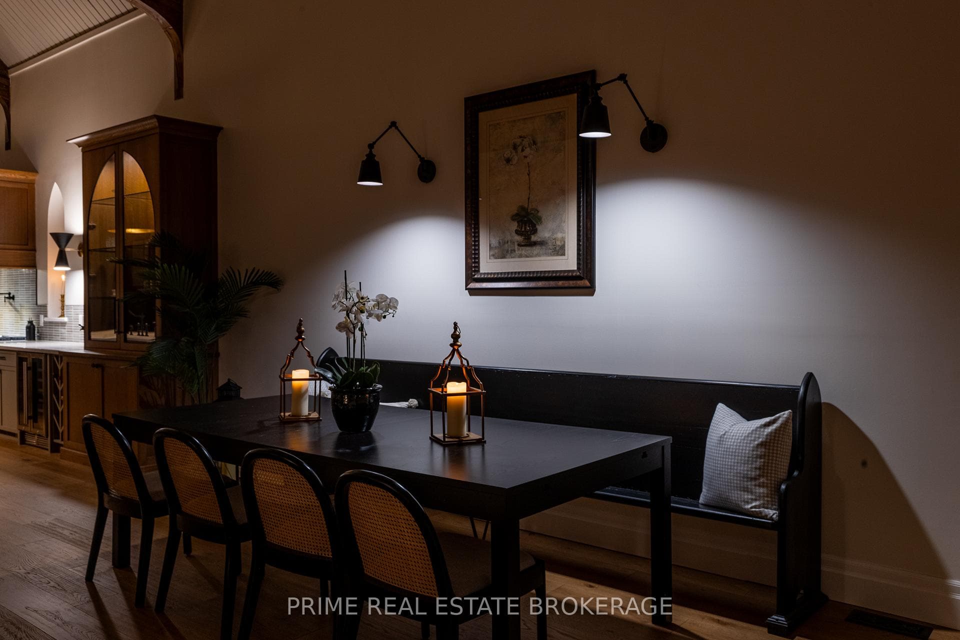 Charming Dining Area with Original Church Pew