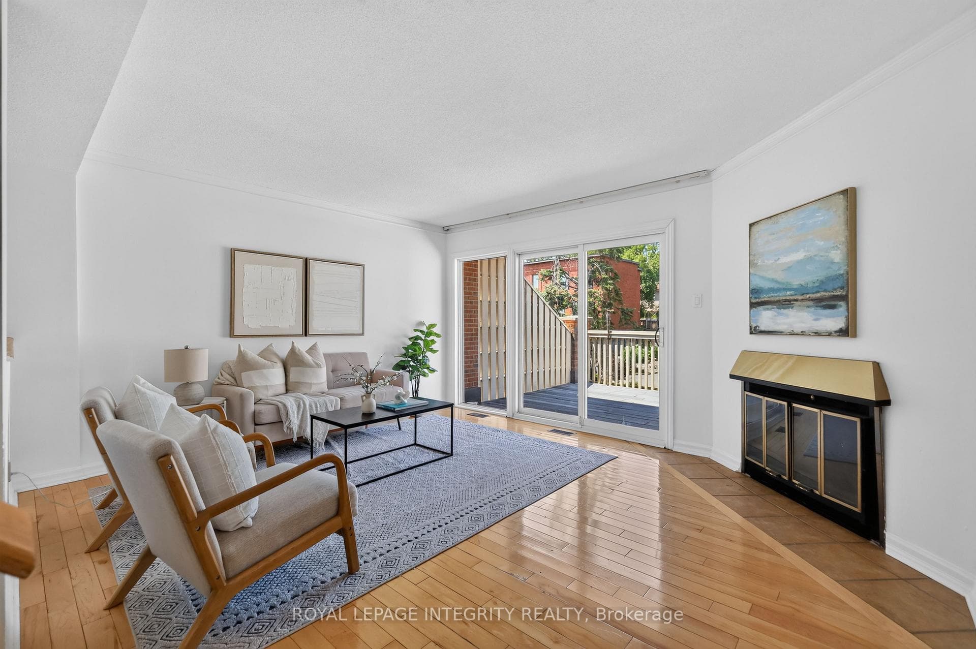 Grand living room with wood fireplace
