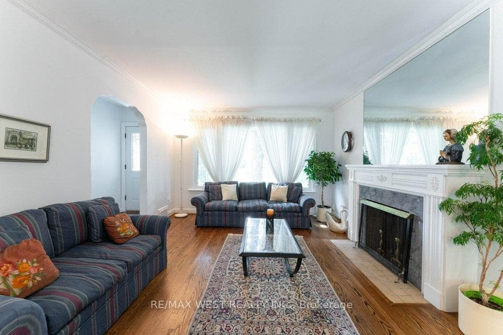 Living room, with wood burning fireplace