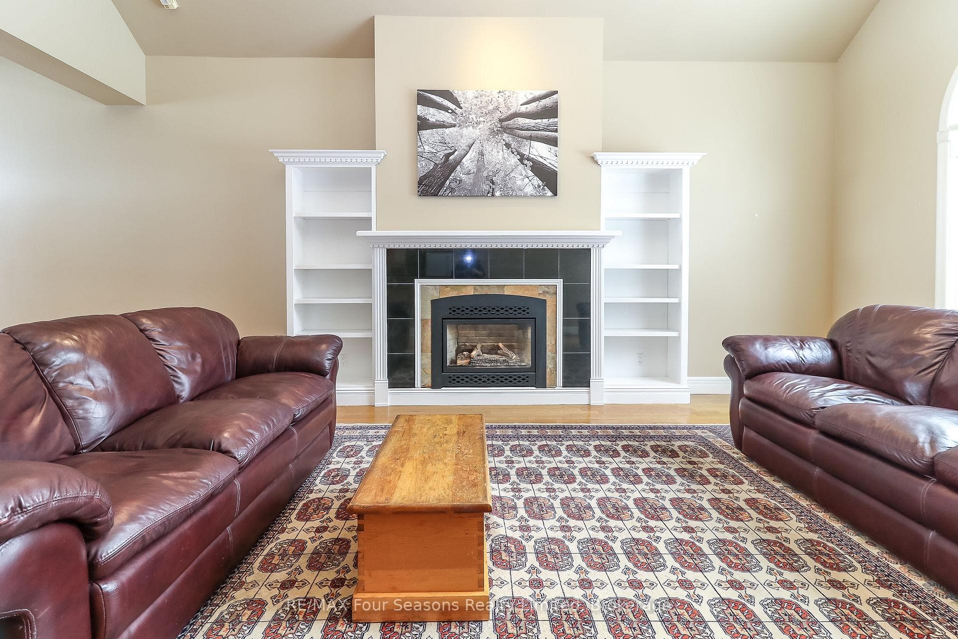 Gas fireplace and wood floors