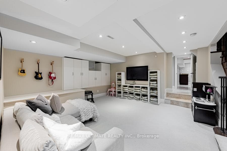 Wonderful rec room with built-in cabinets
