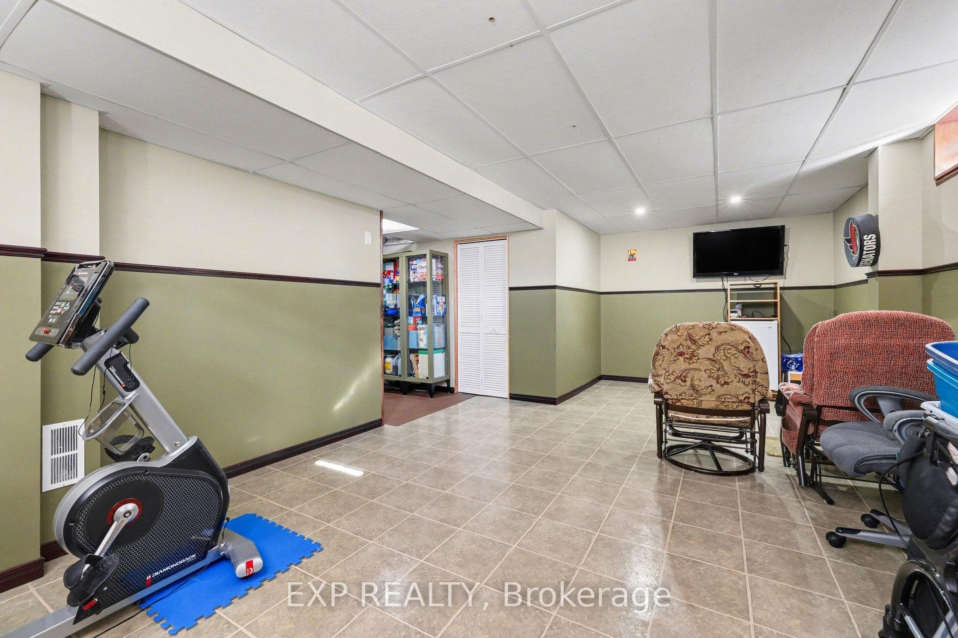 Spacious lower level recreation room.