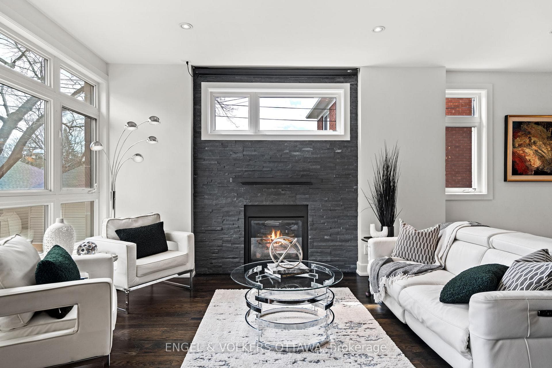 Ambient gas fireplace in the living room