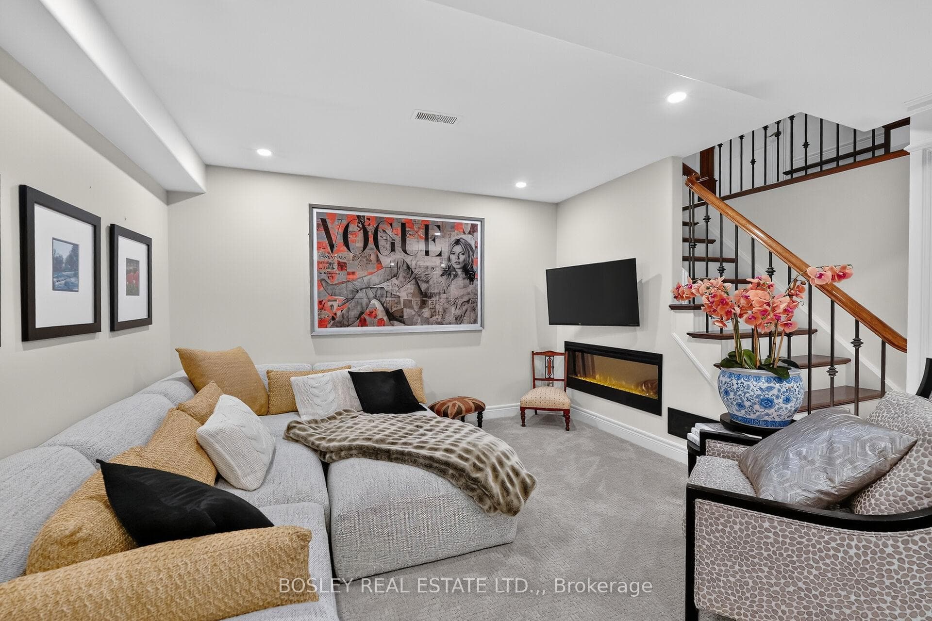 Cozy family room boasts luxurious carpeting
