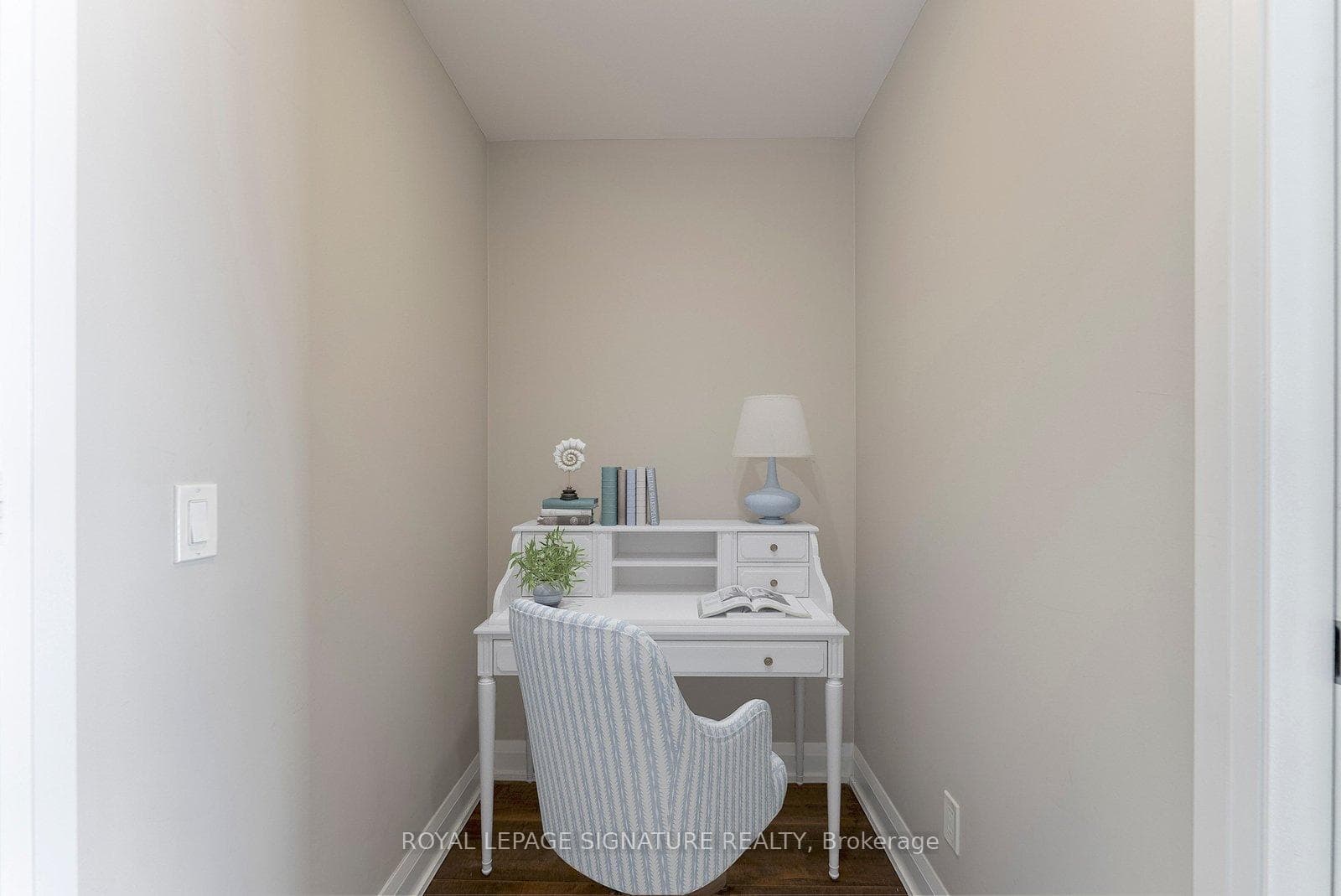 Virtually staged desk in den