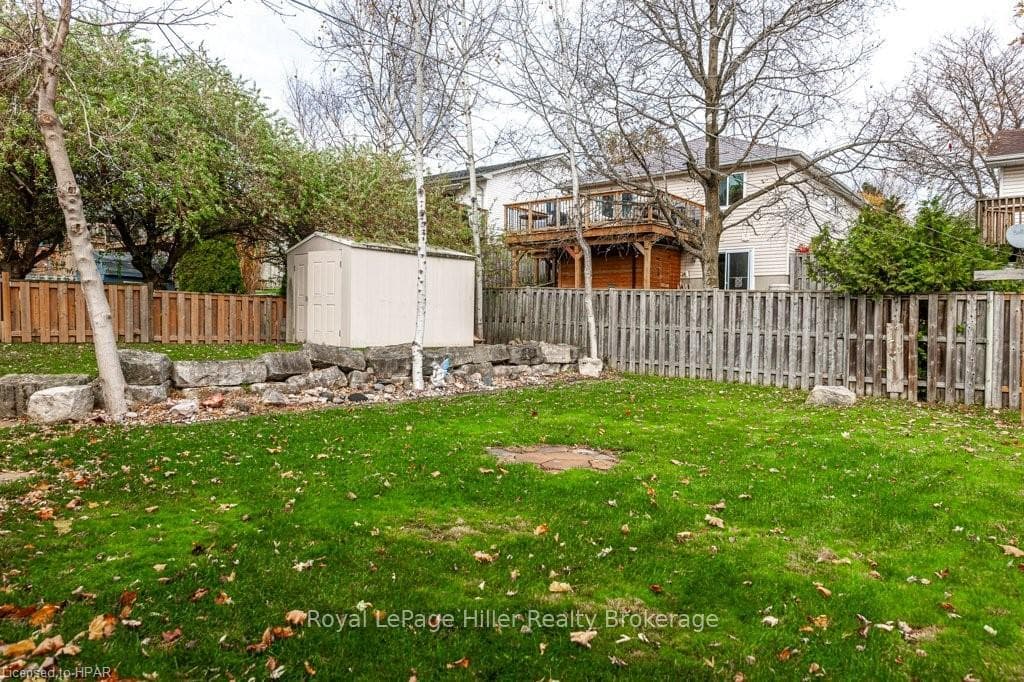 View of yard featuring a shed