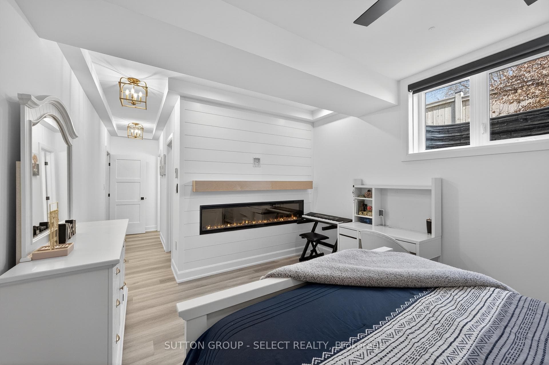 Lower bedroom with fireplace